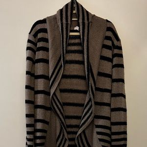 Dark beige and black striped cardigan sweater
